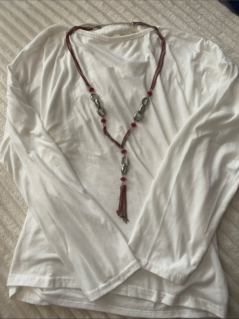 Red Beaded Tassel Y-Necklace - Women Jewelry